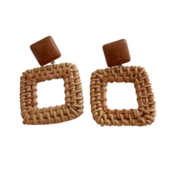 Wooden Rattan Statement Earrings