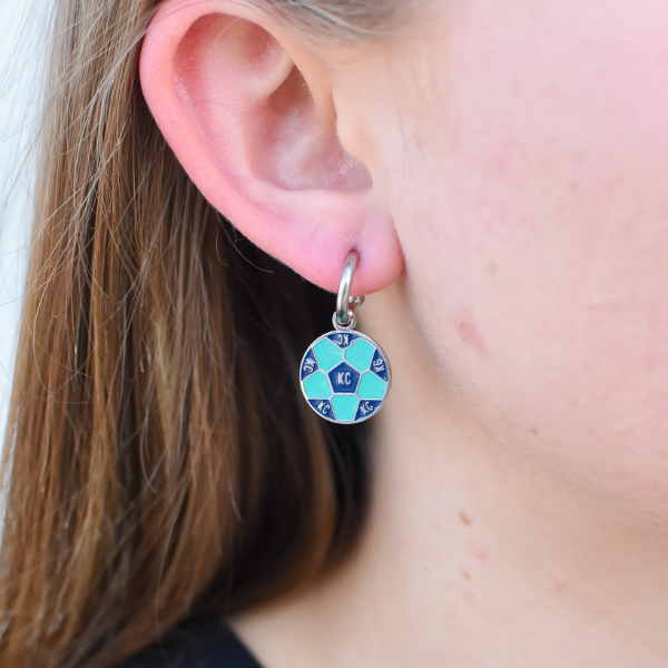 Kansas City Teal Soccer Ball Huggie Hoop Earrings