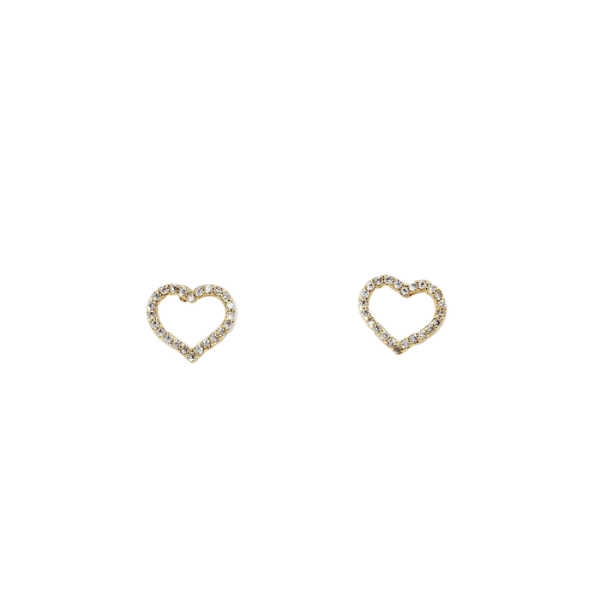 CZ Hallow Gold Heart Stud Earrings