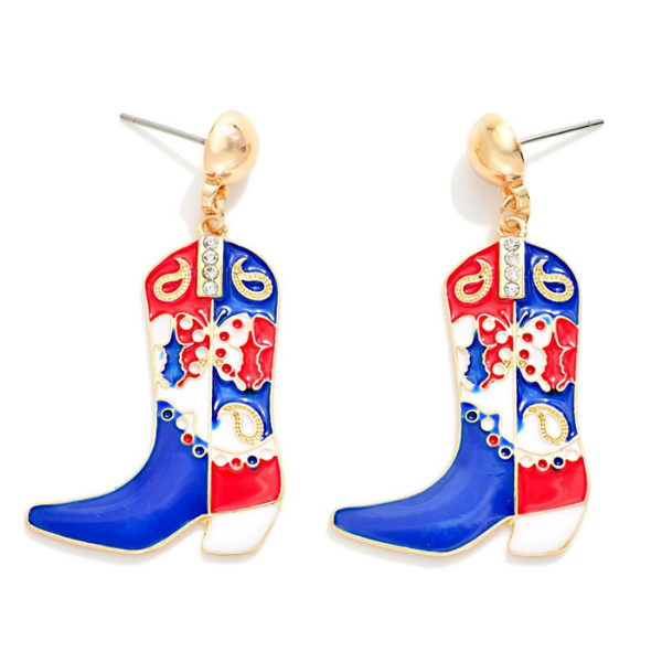 'Dolly Dreams' Red, White, Blue Boot Earrings