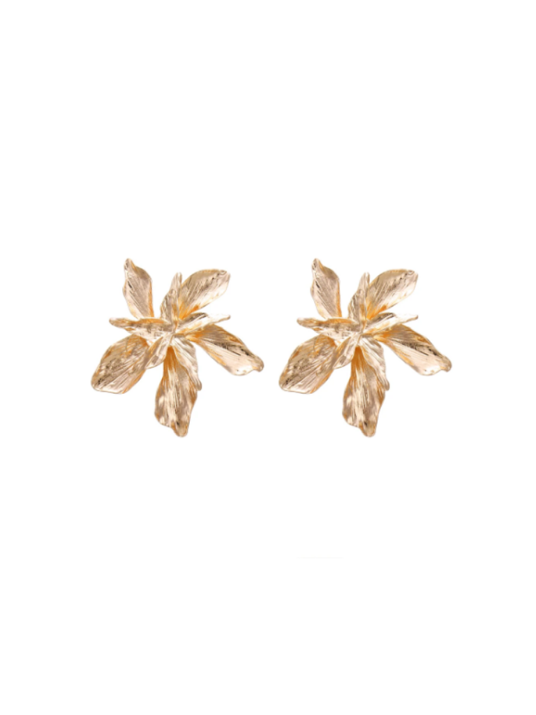 Gold Flower Statement Stud Earrings