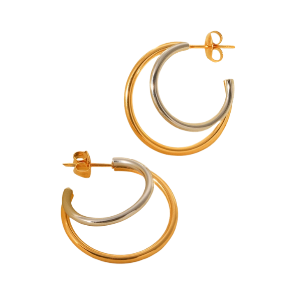 Two Toned & Two Line Hoop Earrings