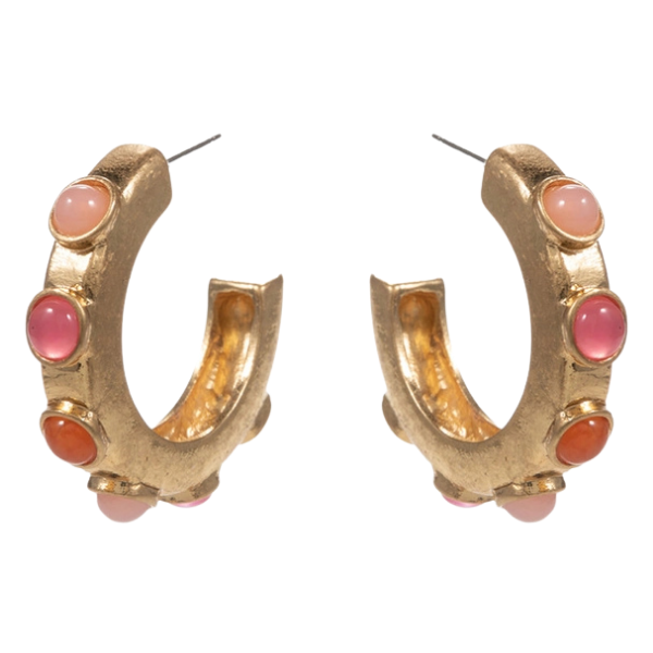 Pink Stone Studded Hoop Earrings