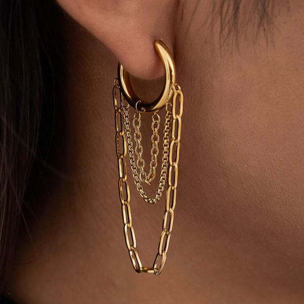 Vianne 18k Gold Non-Tarnish Chain Hoop Earrings