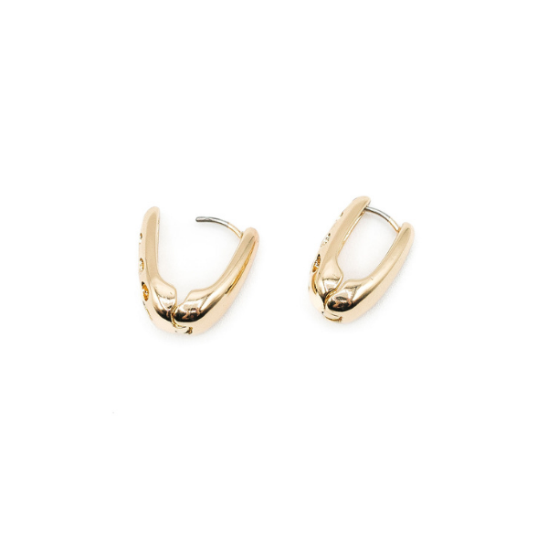 LA Gold Plated Medium Elongated U w/ Textured Back Huggie Earring