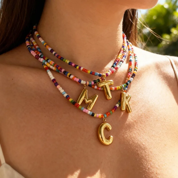 Beaded Bubble Letter Necklaces