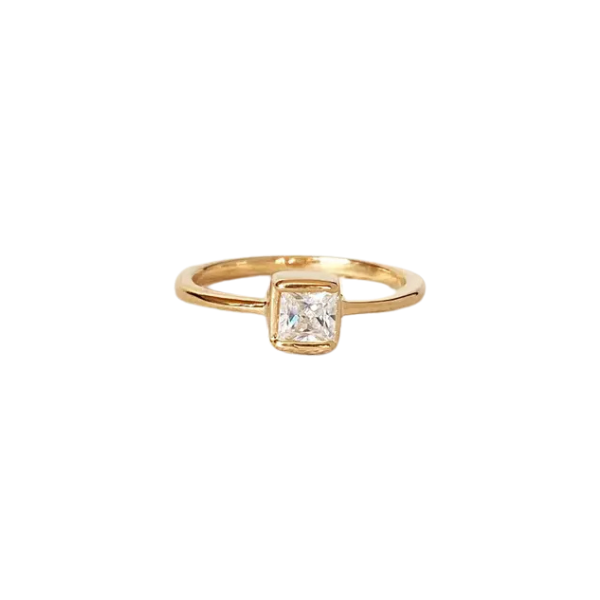 18k Gold Filled CZ Stone Square Solitaire Ring