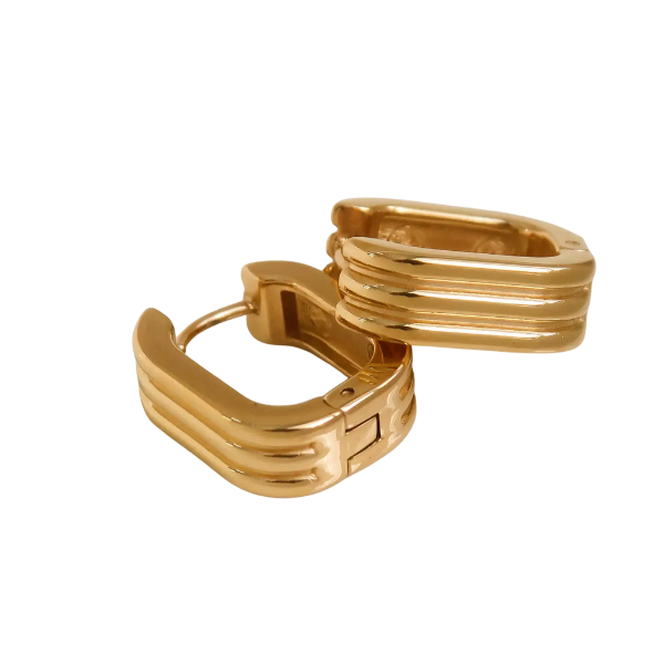 18K Gold Non-Tarnish Stripe Hoop Earring