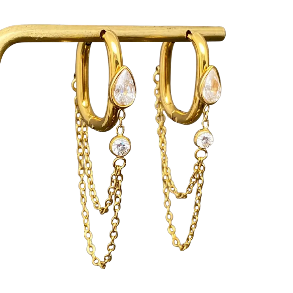 Pear Stone Chain Hoop Earrings