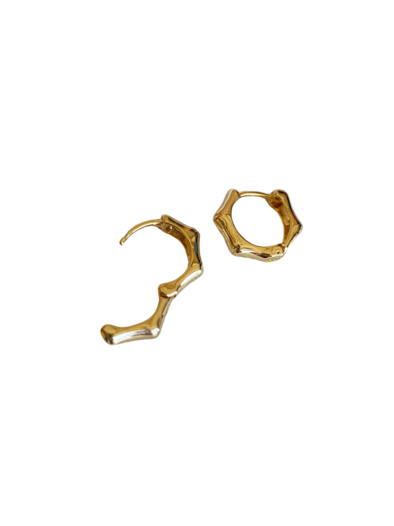 18k Gold Filled Bamboo Huggie Hoop Earrings