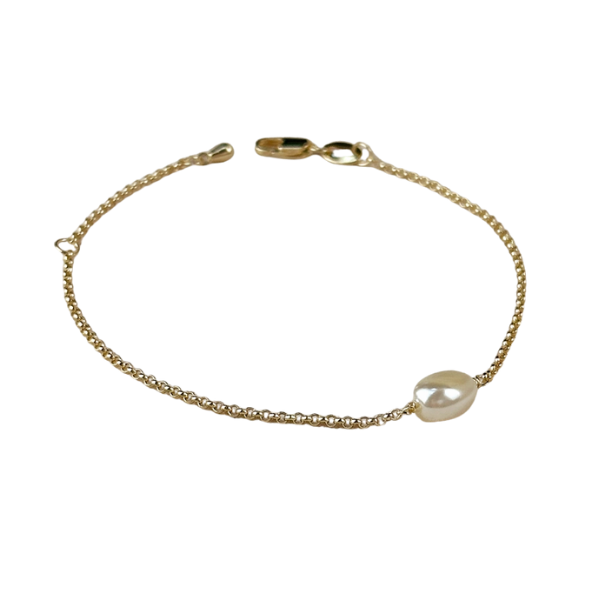 18K Gold Filled Bracelet - Single Baroque Pearl Bead