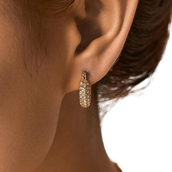18k Gold Plated Non-Tarnish CZ Stone Studded Hoop Earrings