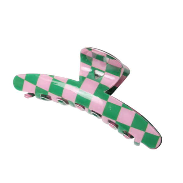 Pink & Green Checkered Claw Clip