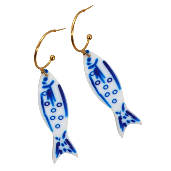 'Holy Mackerel' Blue Hoop Earrings