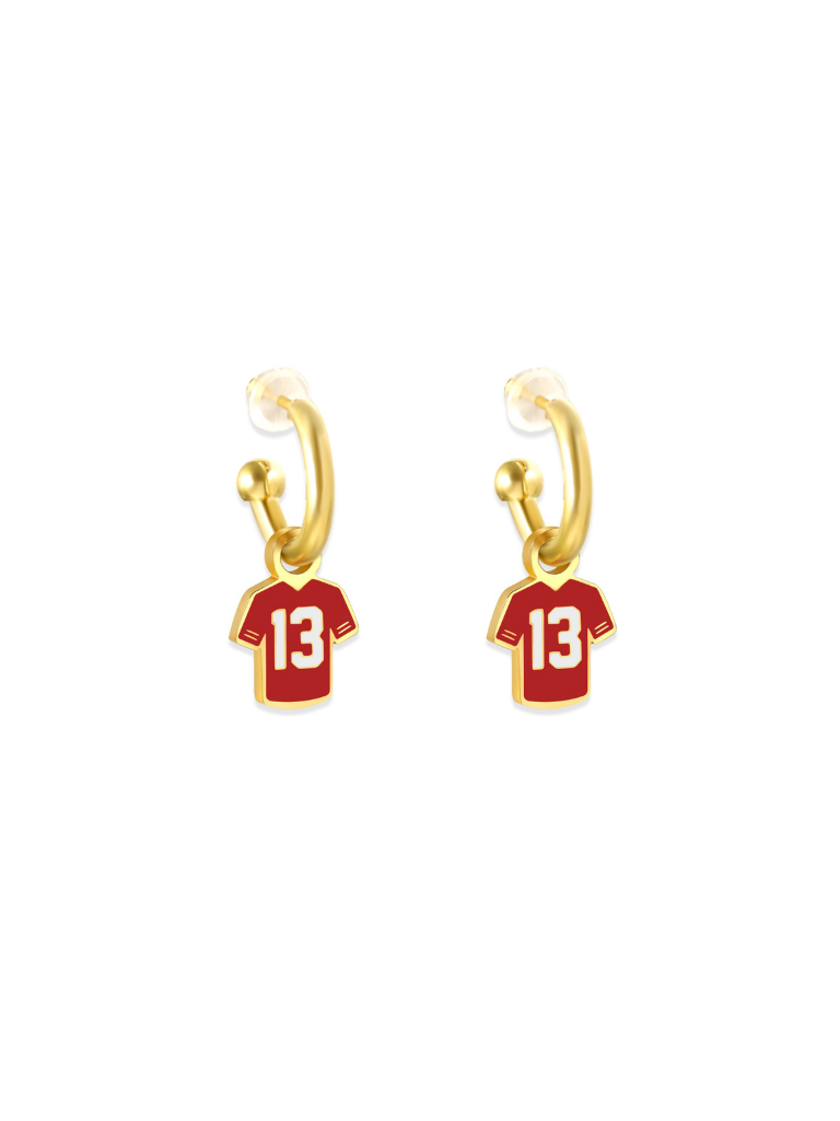 Kansas City Chiefs #13 Swifty Jersey Huggie Hoop Earrings