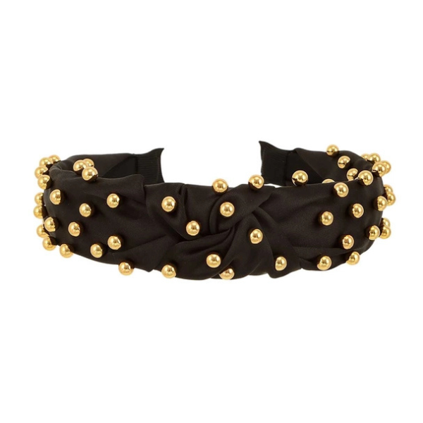 Gold Ball Studded Top Knot Headband - Black