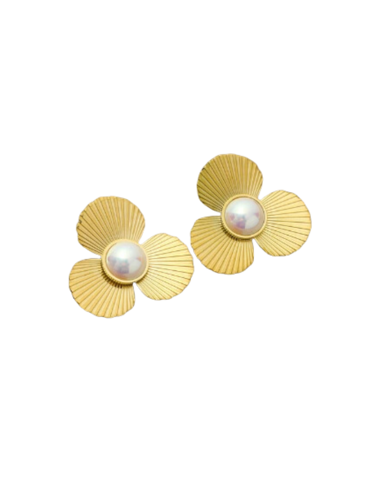 Gold Flower w/Pearl Accent Earrings