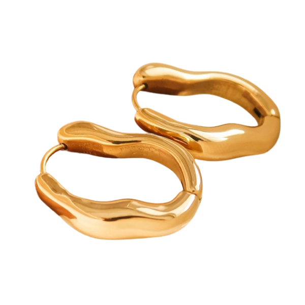 Darcy Non-Tarnish Wavy Oval Hoop Earrings