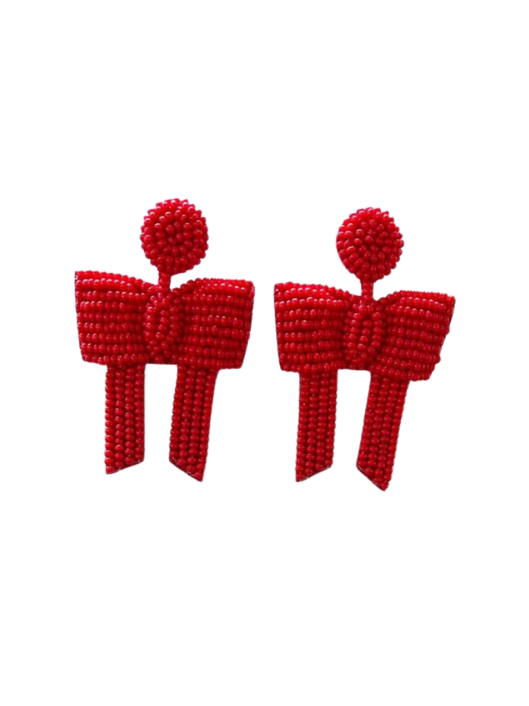 Red Beaded Bow Earrings