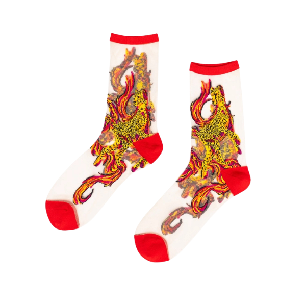 'Flaming Cheetah' Sheer Socks