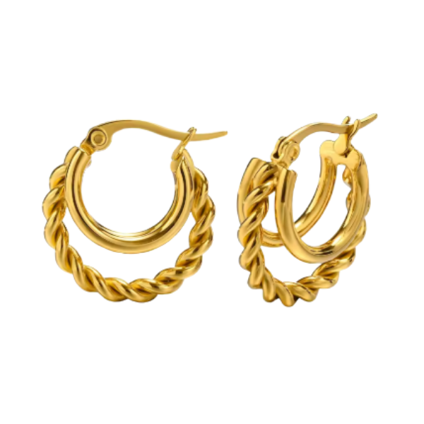Three Line w/Twist Accent Hoop Earrings