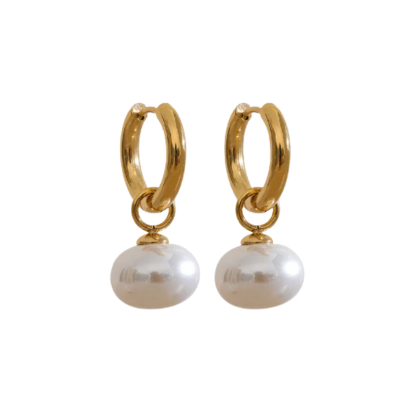 Pearl Drop Huggie Hoop Earrings