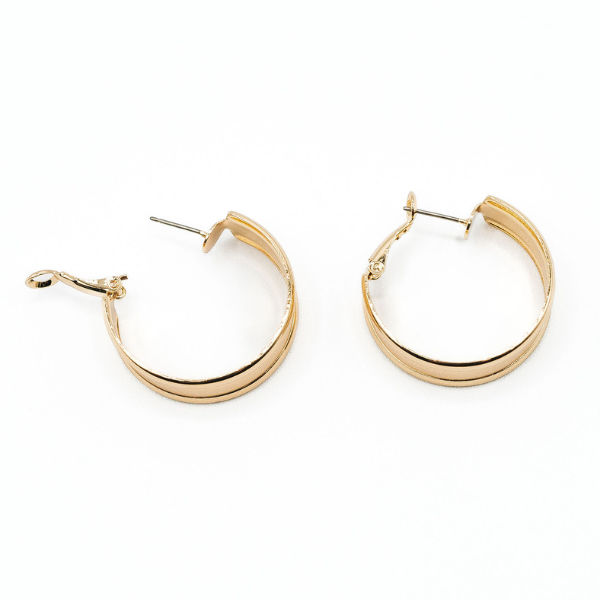 LA Gold Plated Medium Raised Border Band Hinge Earring