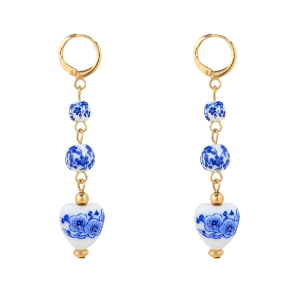 Chinoiserie Heart Bead Drop Hoop Earrings