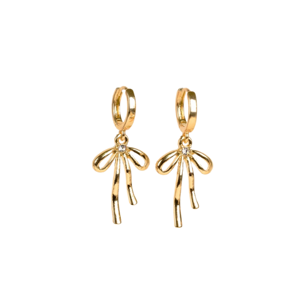 Droopy Bow w/Rhinestone Accent Hoop Earrings