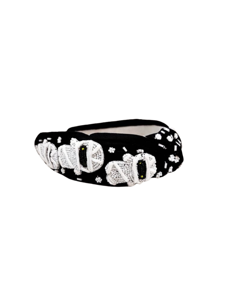 Mummy Beaded Black Headband