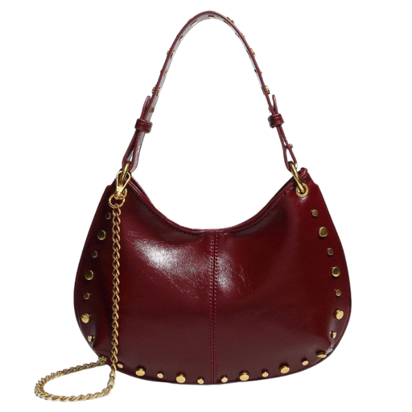 Bordeaux Studded Shoulder Bag w/Chain Strap