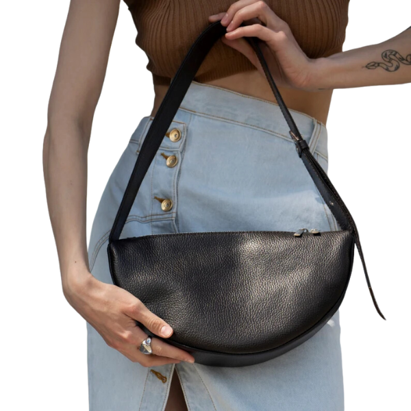 Genuine Leather Crescent Shaped Crossbody Bag