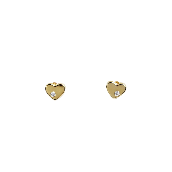 Gold Heart Stud Earrings w/CZ Stone Accent