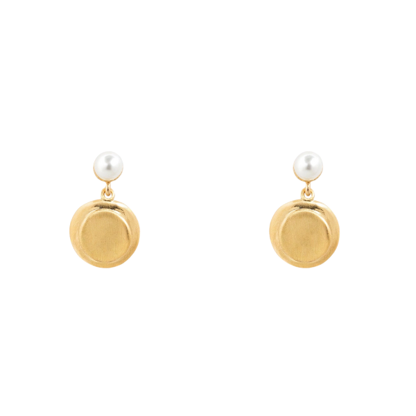 Pearl & Gold Disc Stud Earrings