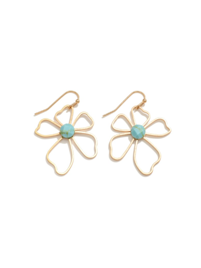 Turquoise Center Flower Earrings