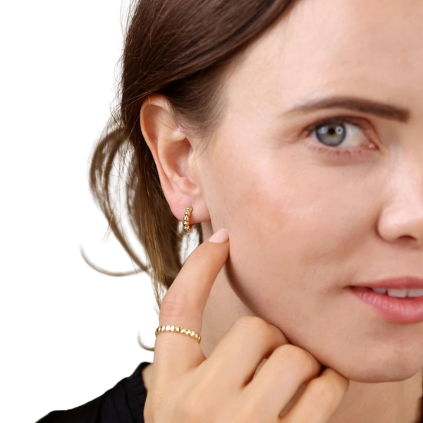 18k Gold Filled Beaded Clicker Hoop Earrings