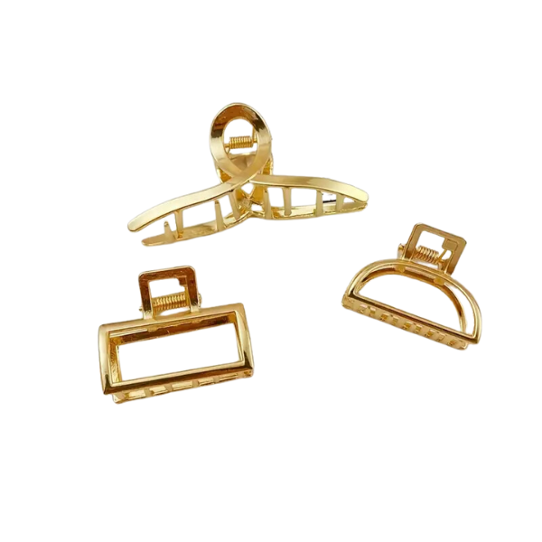 3pc Multi-Shaped Gold Small Metal Claw Clip Set