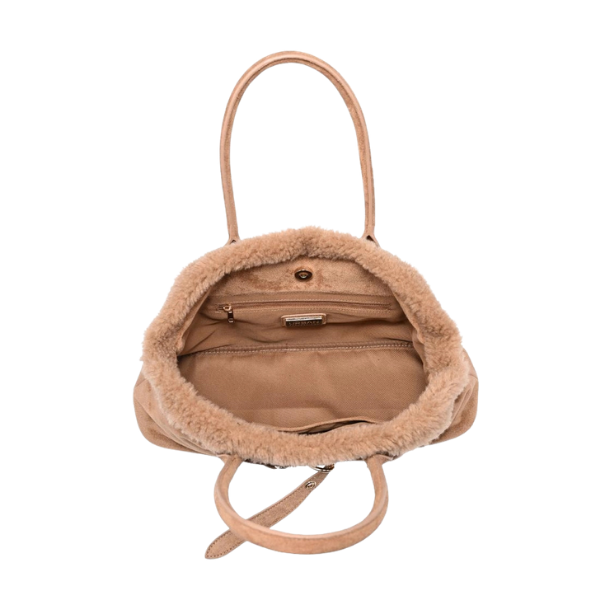 Tommy Suede Satchel Bag w/Faux Fur Accent