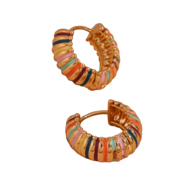 Multicolored Ridged Huggie Hoop Earrings