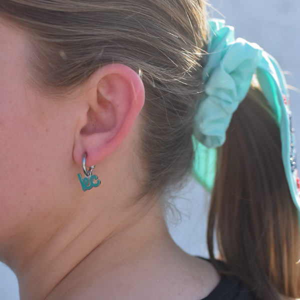 Kansas City Teal Script Charm Huggie Hoop Earrings