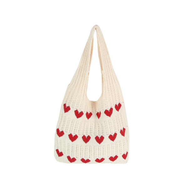 Knitted Heart Tote Bag
