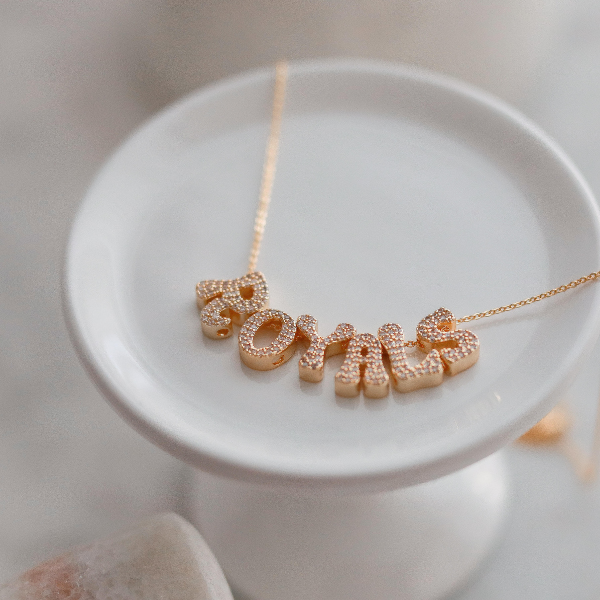 Anne Marie Kansas City Rhinestone Bubble Letter Necklace - Royals