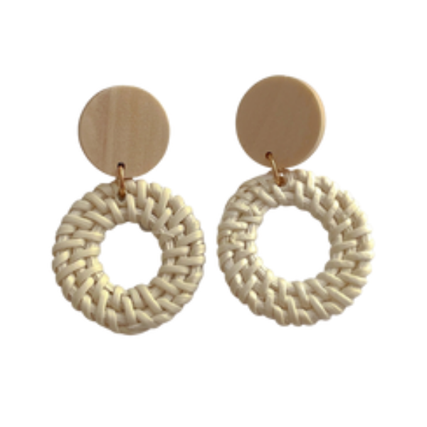 Wooden Rattan Statement Earrings