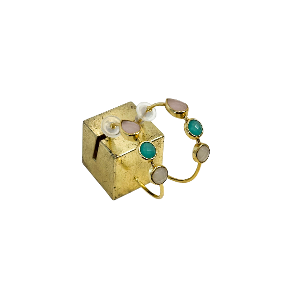 Three Stone Statement Hoop Earrings