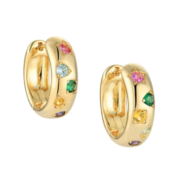 Multicolor Gem Studded Clicker Hoop Earrings