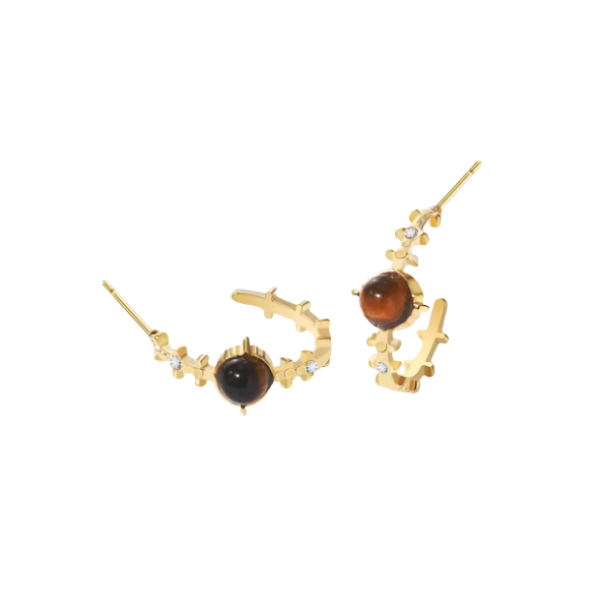 Natural Stone & Rhinestones Statement Hoop Earrings