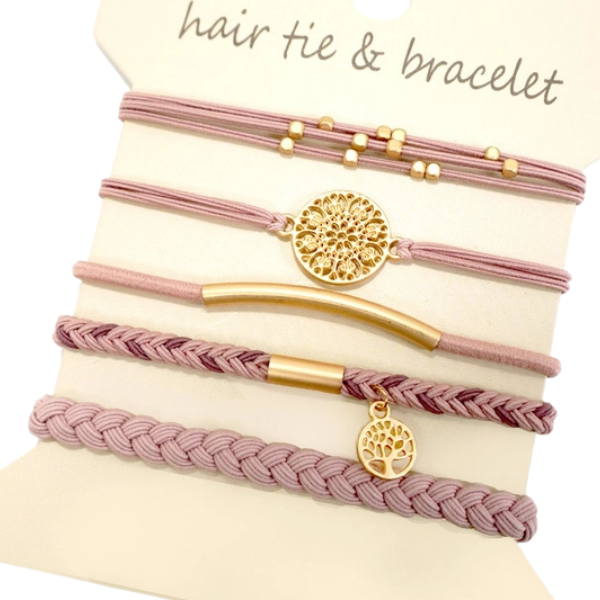5pc Boho Hair Ties w/Charm Accents