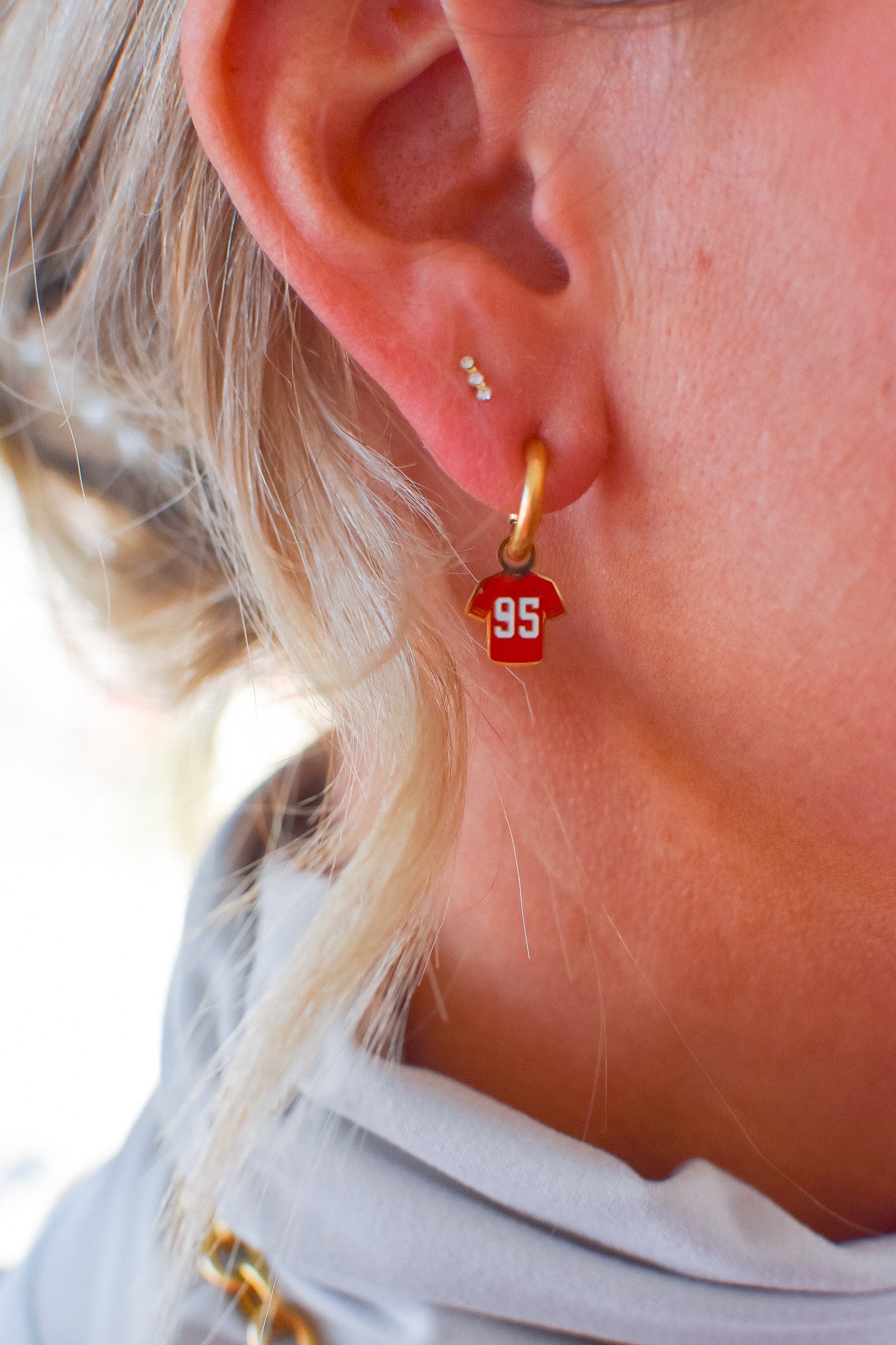 Kansas City Chiefs #95 Defensive Tackle Jersey Huggie Hoop Earrings