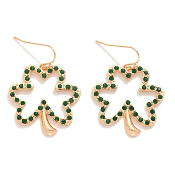 Green Rhinestone Shamrock Earrings