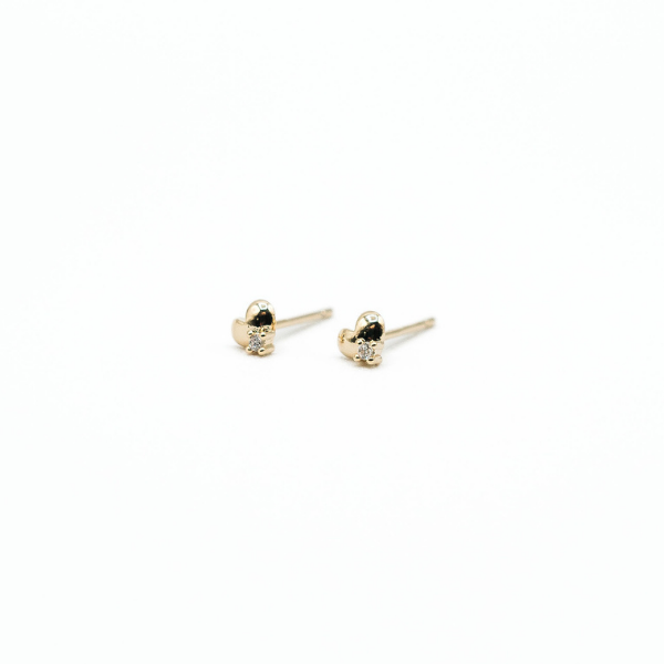 LA Gold Plated Tiny Gloss Heart w/CZ Sterling Silver Post Stud Earring